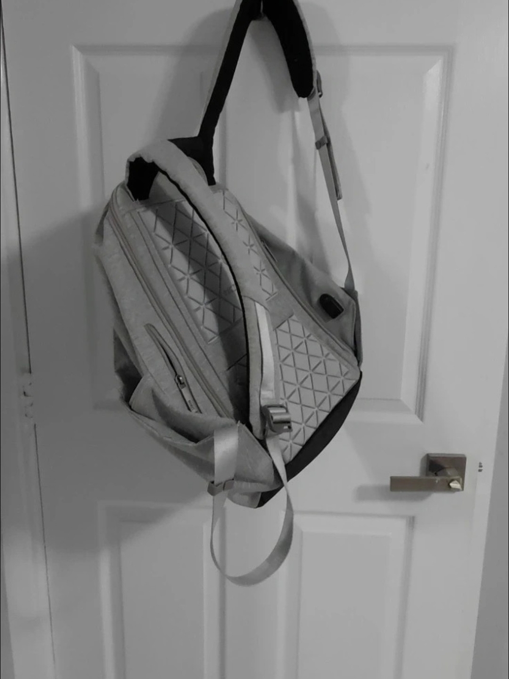 Men's Sling Backpack in Light Gray - Modern Geometric Design